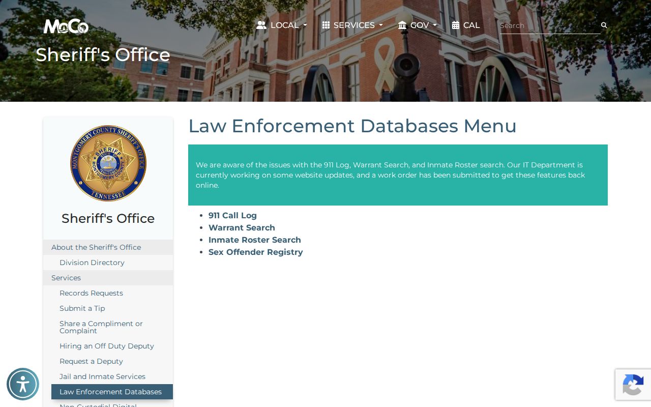 Montgomery County arrest database availability notice