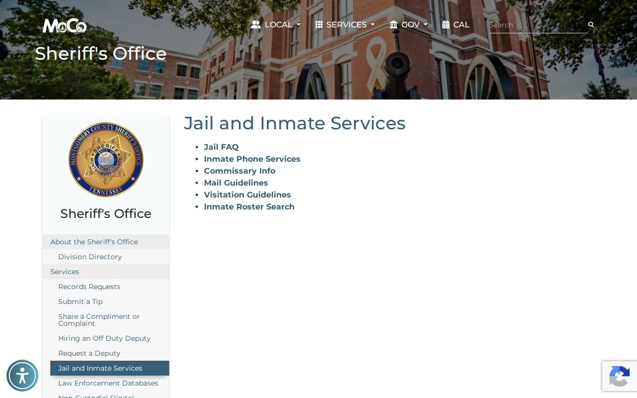 Montgomery County Jail and inmate services arrest record page