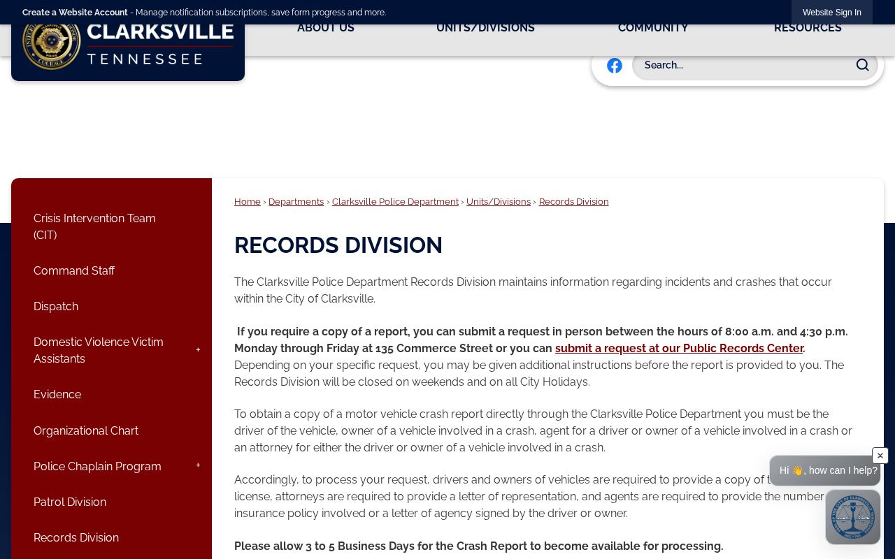 Clarksville Police records request page for arrest reports