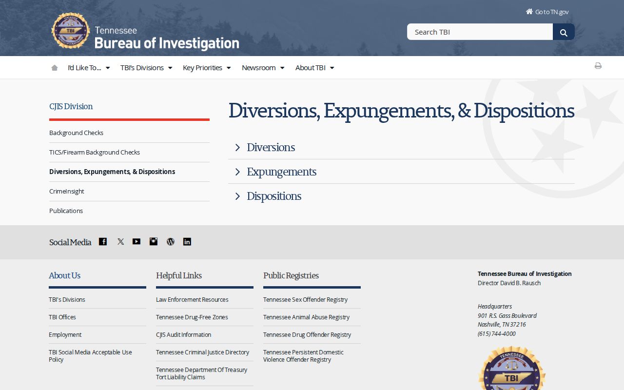 Tennessee expungement information for Montgomery County arrest records